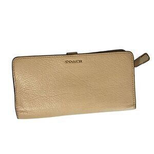 Coach Cream Leather Wallet With Multiple Card Slots & ID Window